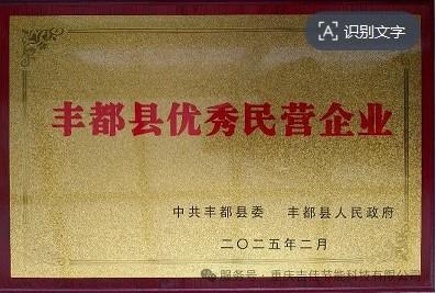 重庆吉佳节能科技荣获2025年“丰都县优秀民营企业”荣誉称号